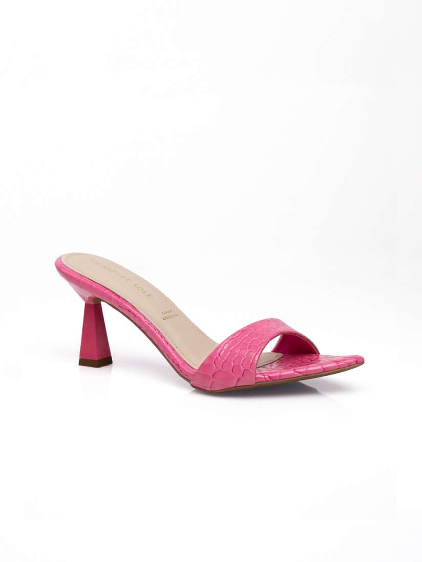 Buy Signature Sole Women Textured Block heels Pointed Toe Open Back Synthetic Sandals Heels for Women 30890445 Myntra