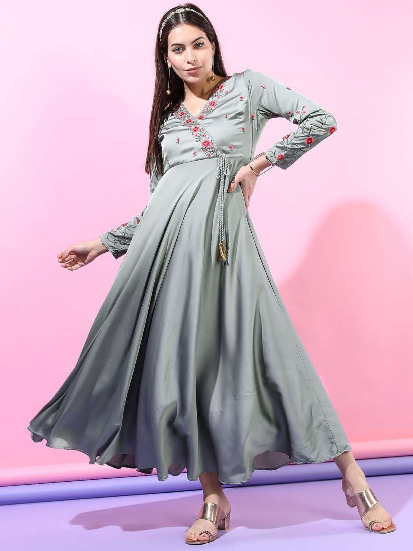 Buy Vishudh Women Embroidered Fit and Flare Maxi Dress Dresses for Women 30907731 Myntra