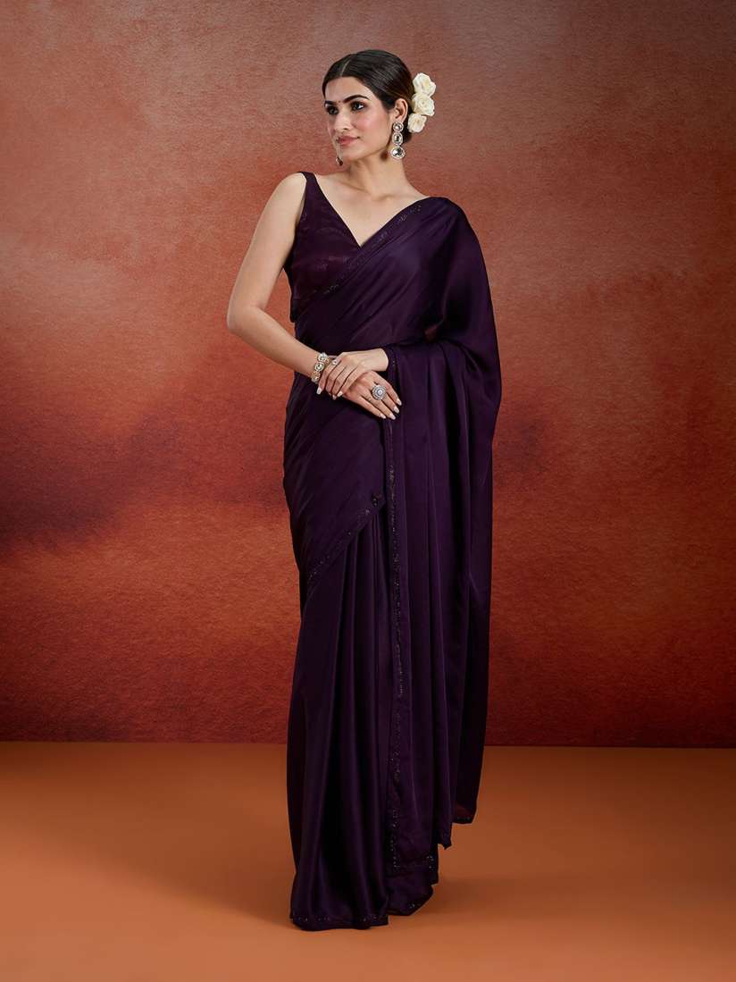 Buy Likha Solid Embroidered Party Party Wear Satin Saree Sarees for Women 30919985 Myntra