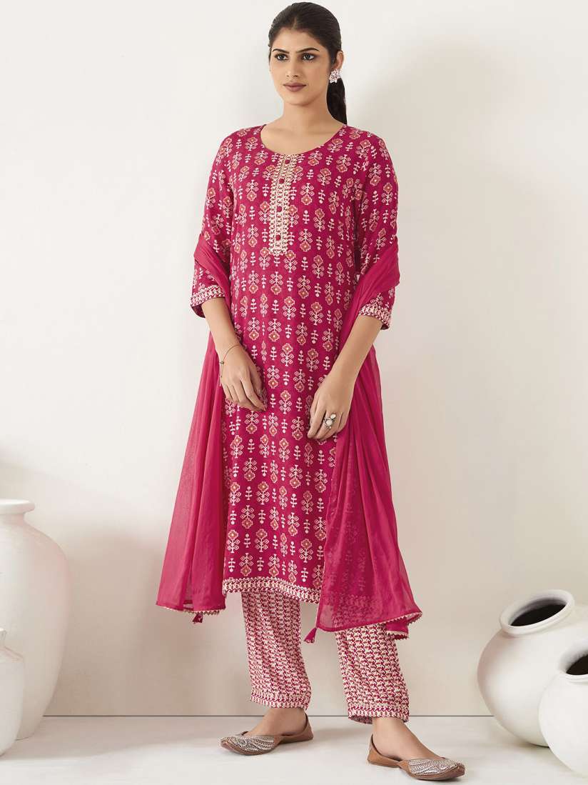 Buy Anouk Ethnic Motifs Printed Straight Kurta With Trousers Dupatta Kurta Sets for Women 30897007 Myntra