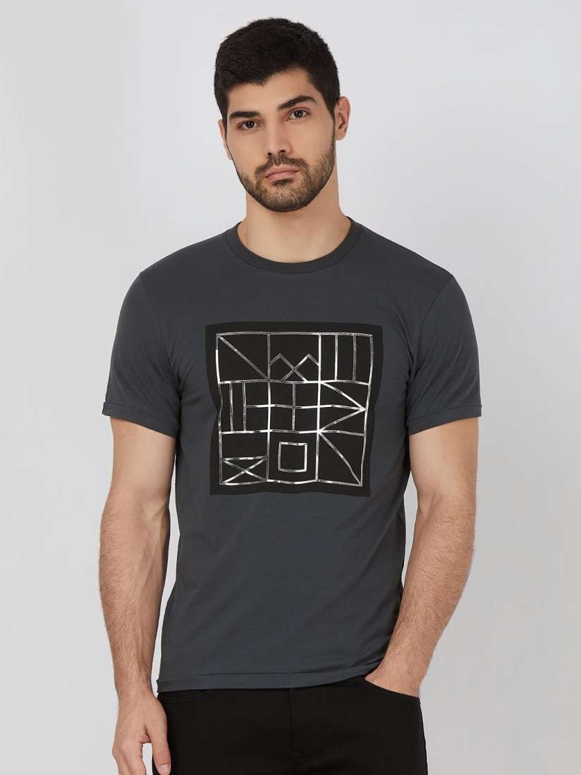 Buy Mufti Men Geometric Printed Round Neck Cotton Slim Fit T shirt Tshirts for Men 30959161 Myntra