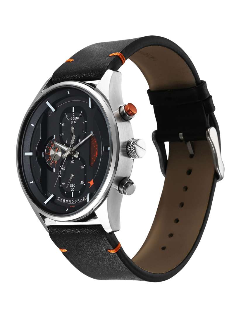 Fastrack Opulence Men Brass Patterned Dial & Leather Straps Chronograph  Watch 3315KL01