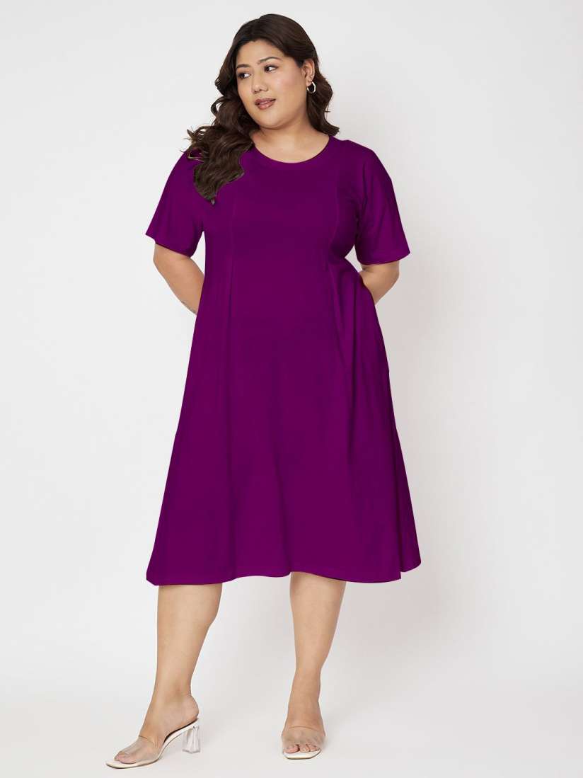 Buy BRINNS Women Solid Plus Size Fit Flare Midi Cotton Dress Dresses for Women 30944274 Myntra
