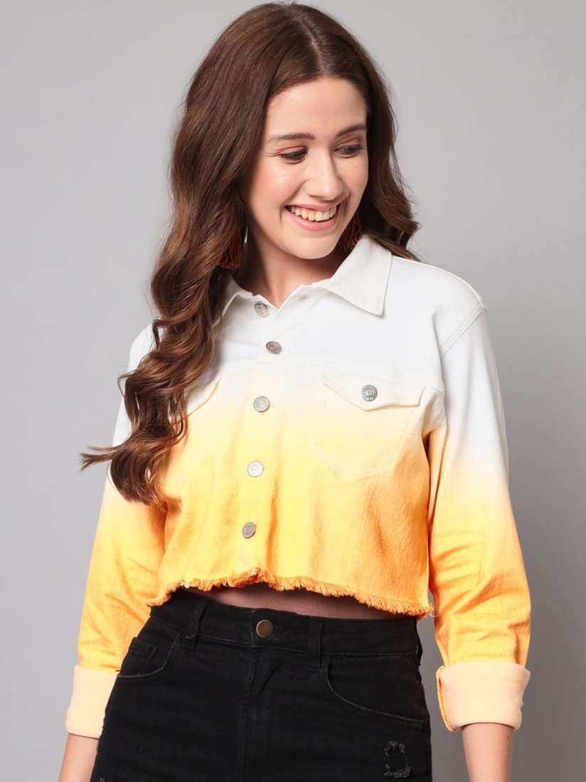 Yellow denim cropped jacket outlet