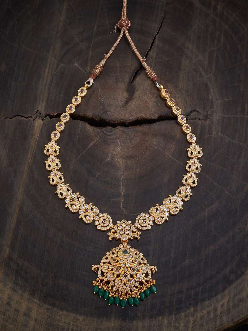 Buy Kushal s Fashion Jewellery 92.5 Pure Silver Gold Plated Cubic Zirconia Temple Necklace Necklace and Chains for Women 30975486 Myntra
