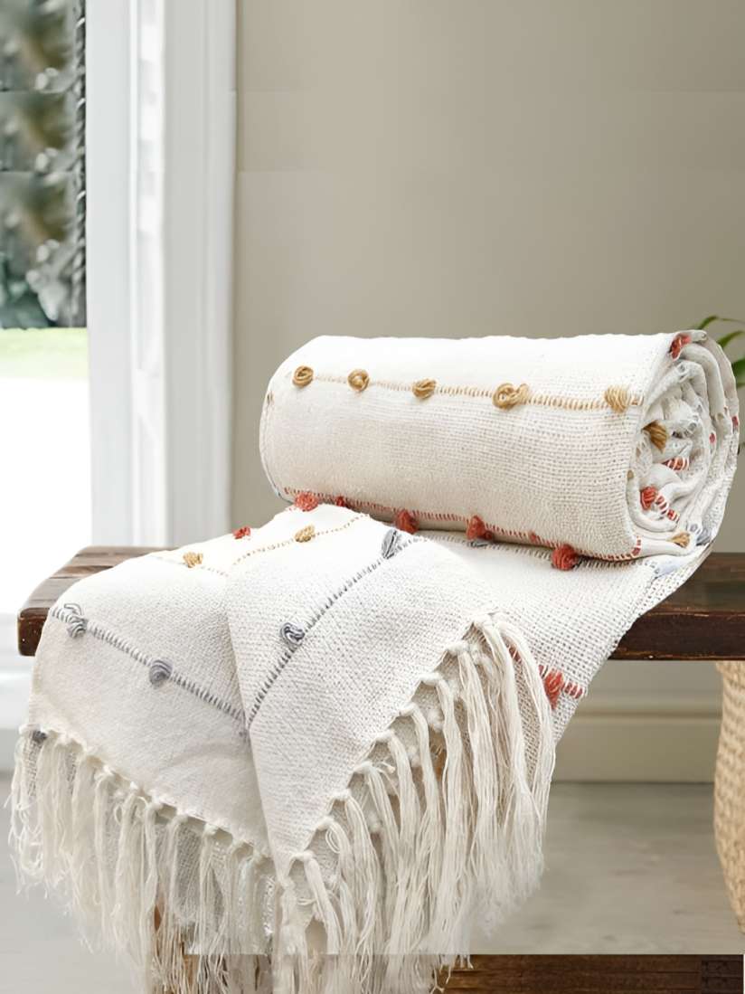 Buy SAJAVAT Beige Multi Self Design Pure Cotton Throw Blanket Throws for Unisex 30995904 Myntra
