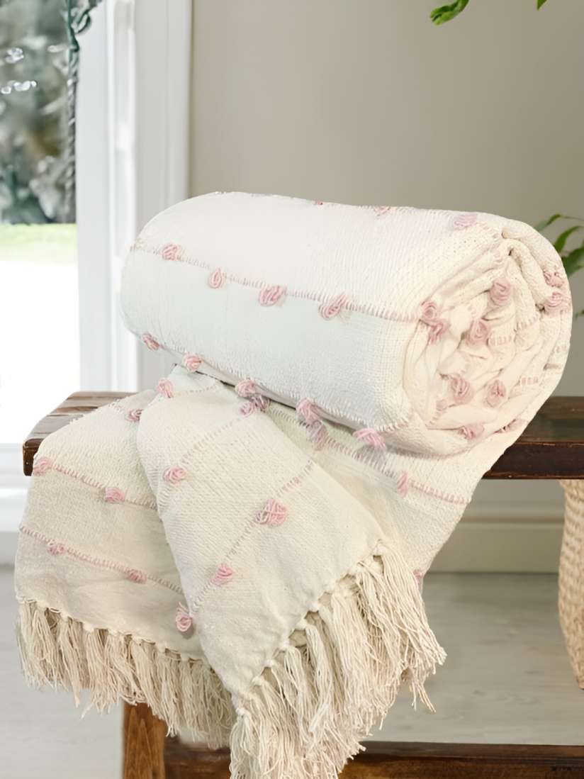 Buy SAJAVAT Beige Pink Self Design Pure Cotton Throw Blanket Throws for Unisex 30995903 Myntra
