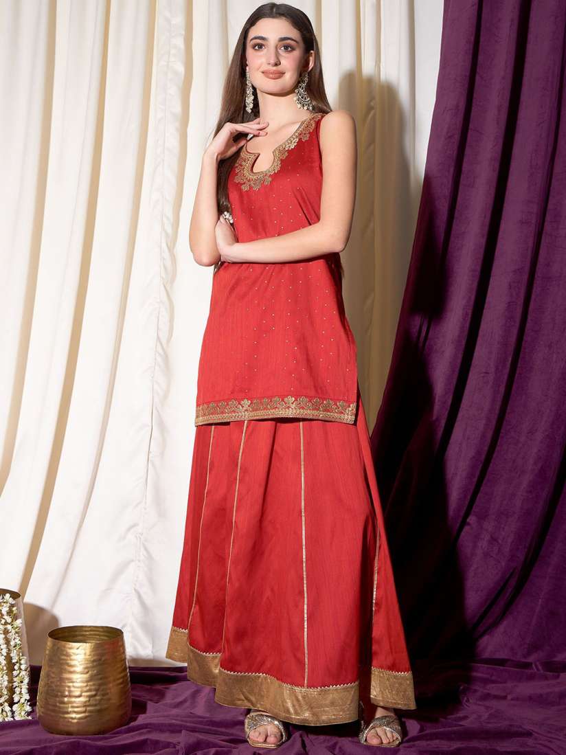 Buy indo street Women Ethnic Motifs Embroidered Regular Kurti with Sharara Kurta Sets for Women 30980019 Myntra