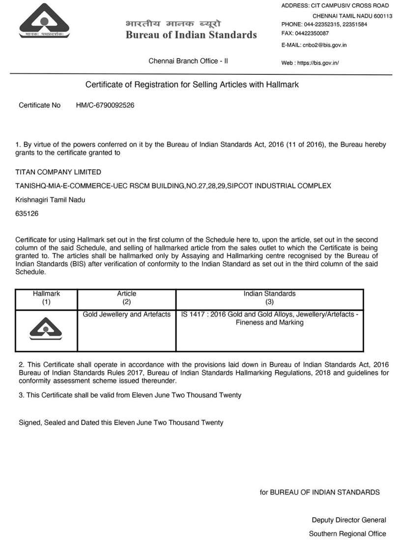 Tanishq diamond certificate hotsell