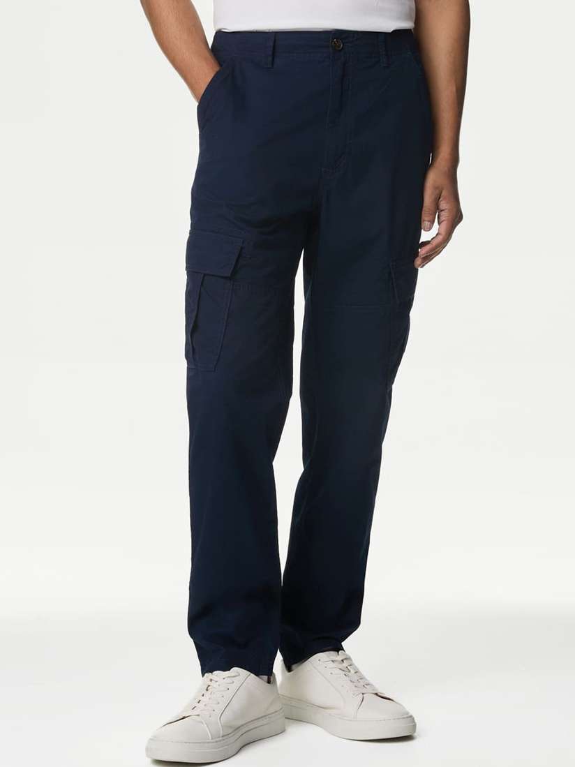 Buy Marks \u0026 Spencer Men Solid Tapered Fit Cargos Trousers - Trousers for Men  30945478 | Myntra