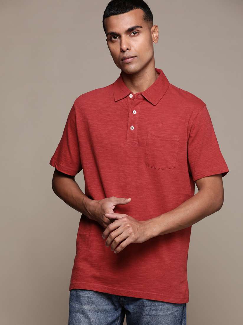 Buy Macy s Club Room Men Rust Red Solid Polo Collar Pure Cotton T shirt Tshirts for Men 19873634 Myntra