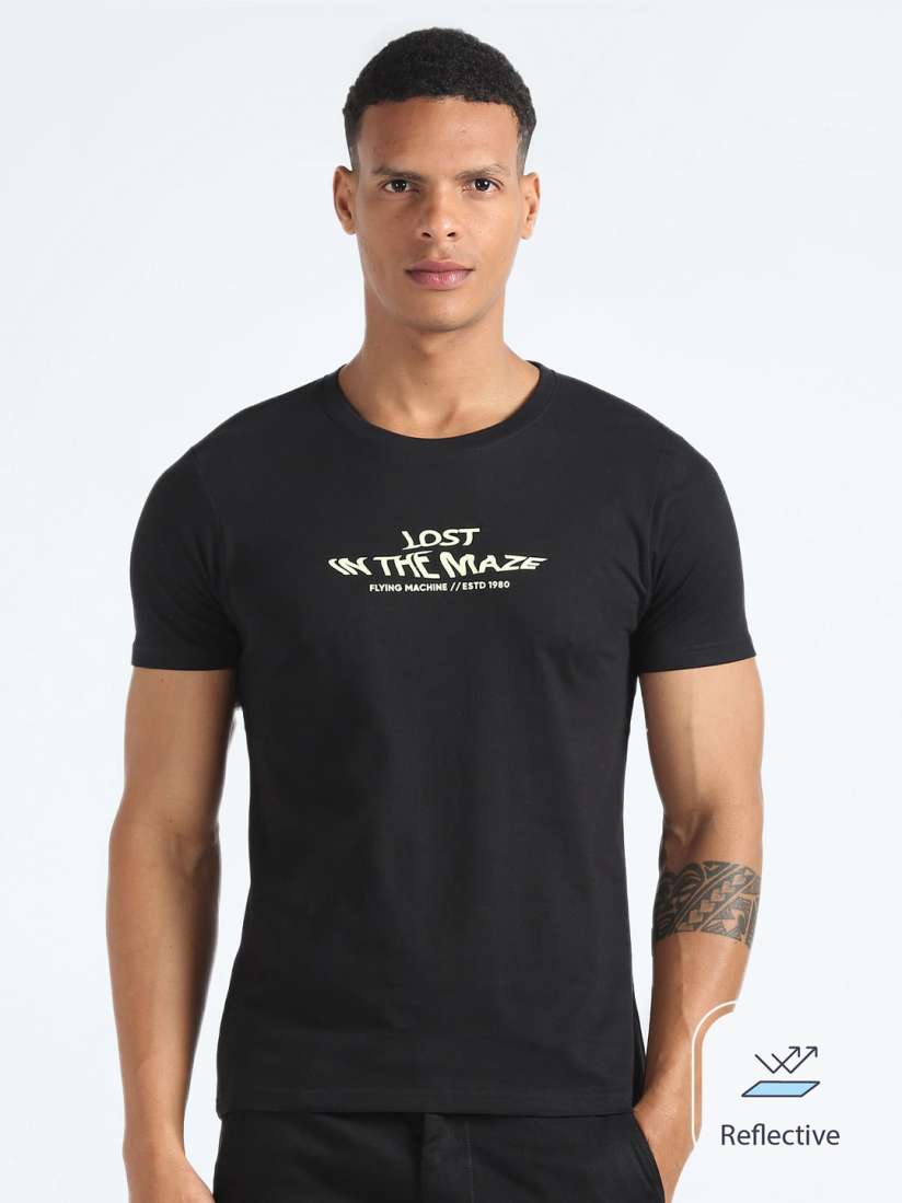 Buy Flying Machine Typography Printed Round Neck Cotton Slim Fit T shirt Tshirts for Men 27091800 Myntra