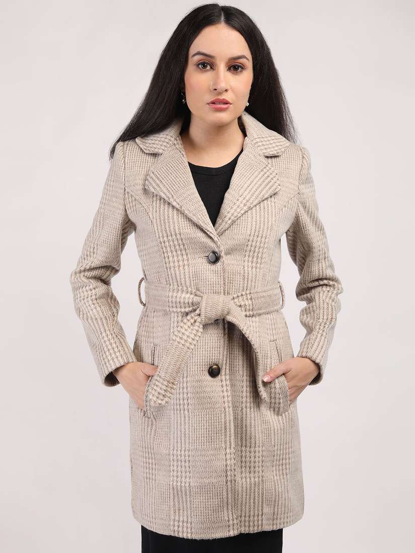 Winter Coat Wool Check Jacket Women's HONNETE Women Checked