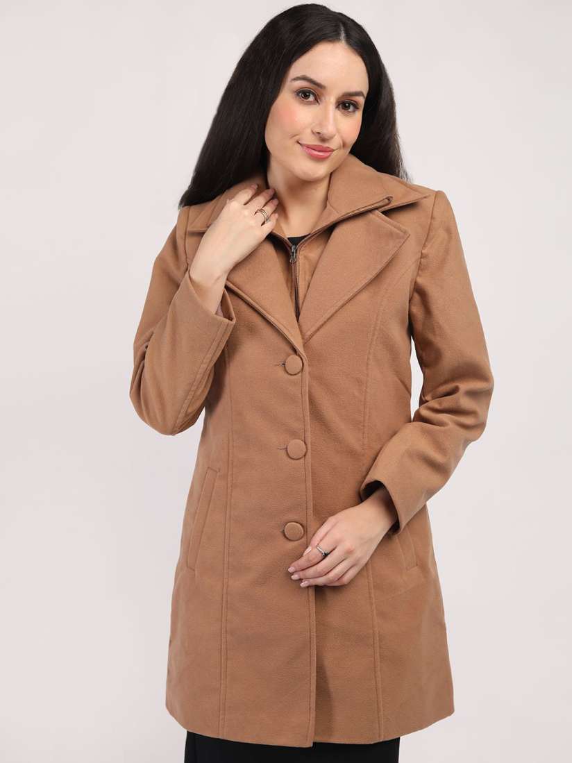 Buy HONNETE Double Collar Single Breasted Hip Length Winter Overcoat Coats for Women 31001710 Myntra