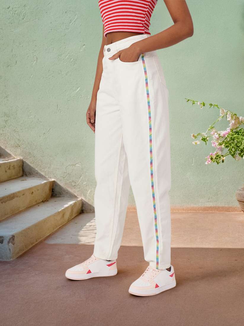 Side tape jeans for girls sale
