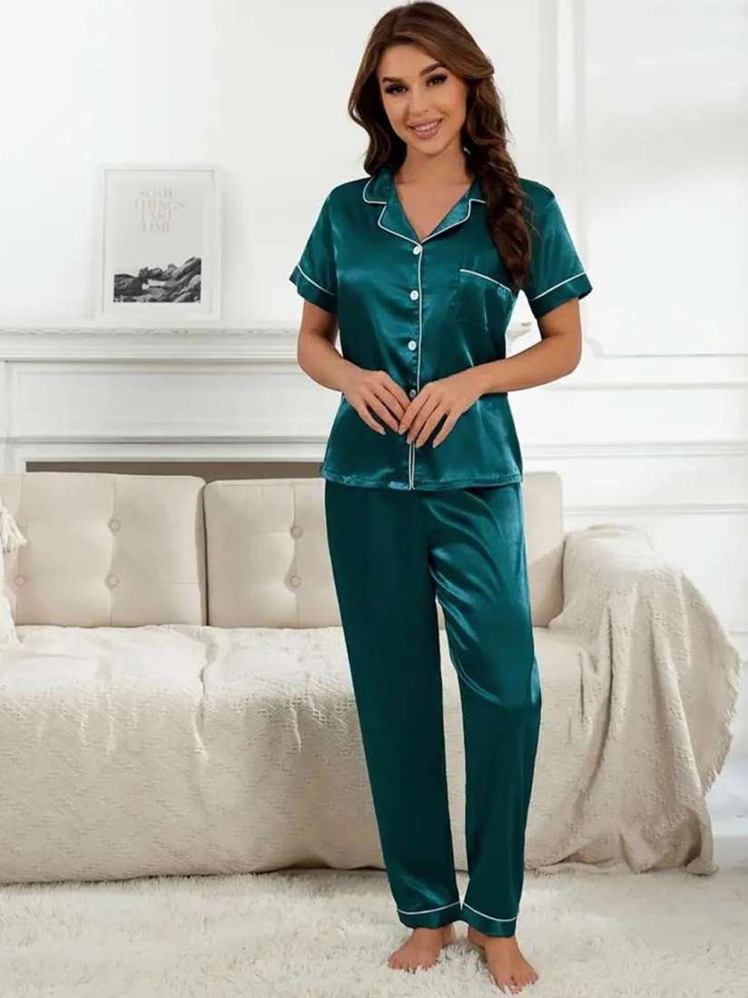 Buy ANSEE by Addery Women Solid Satin Short Sleeves Night suit Night suits for Women 31016701 Myntra