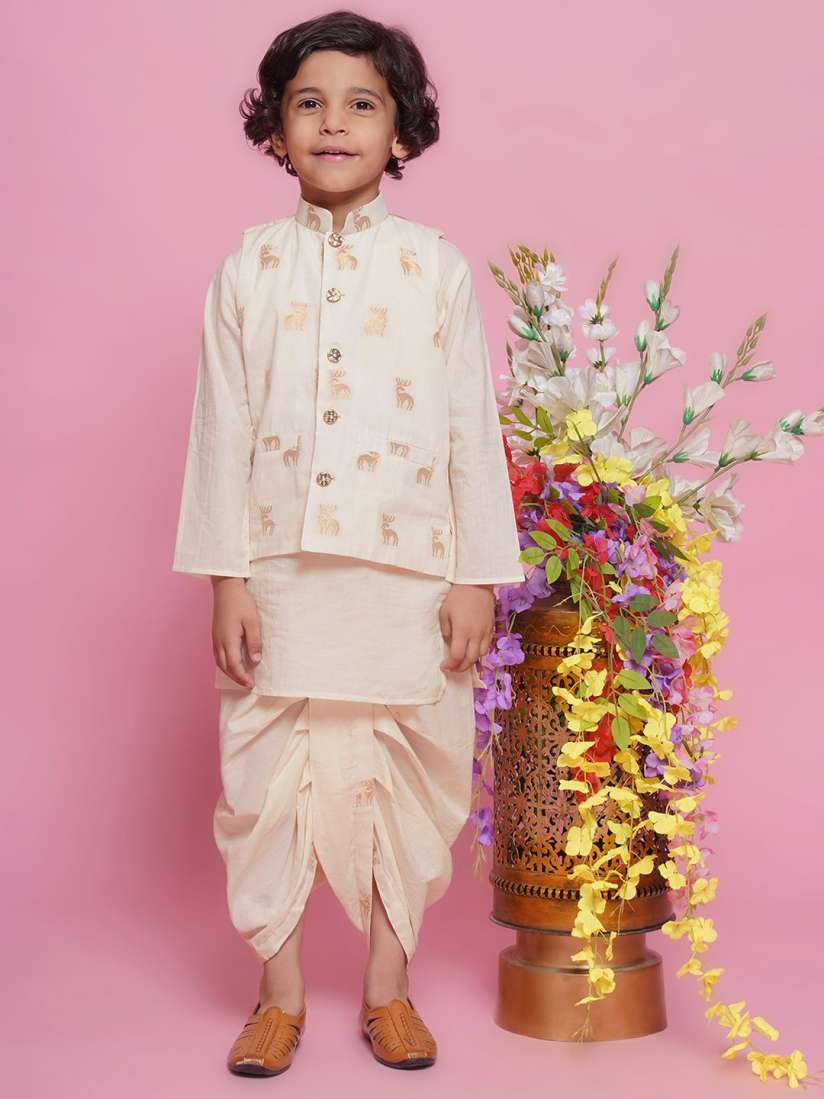 Buy Little Bansi Boys Embroidered Pure Cotton Kurta with Dhoti Pant Nehru Jacket Kurta Sets for Boys 31028037 Myntra