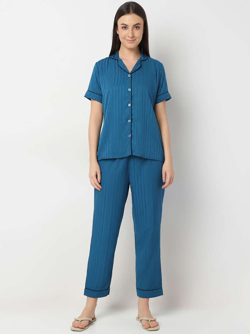 Buy Smarty Pants Women Striped Lapel Collar Night suit Night suits for Women 30817300 Myntra