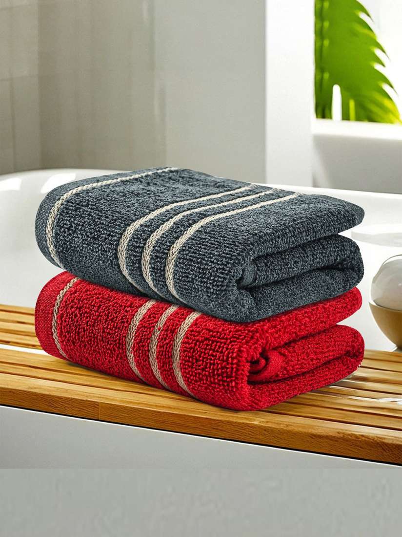 Buy Kuber Industries Red Grey 2 Pieces Striped Cotton 450 GSM Bath Towel Bath Towels for Unisex 30819690 Myntra