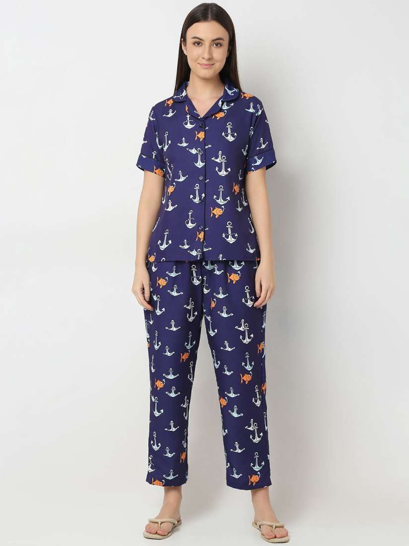 Buy Smarty Pants Women Conversational Printed Lapel Collar Night suit Night suits for Women 30817313 Myntra