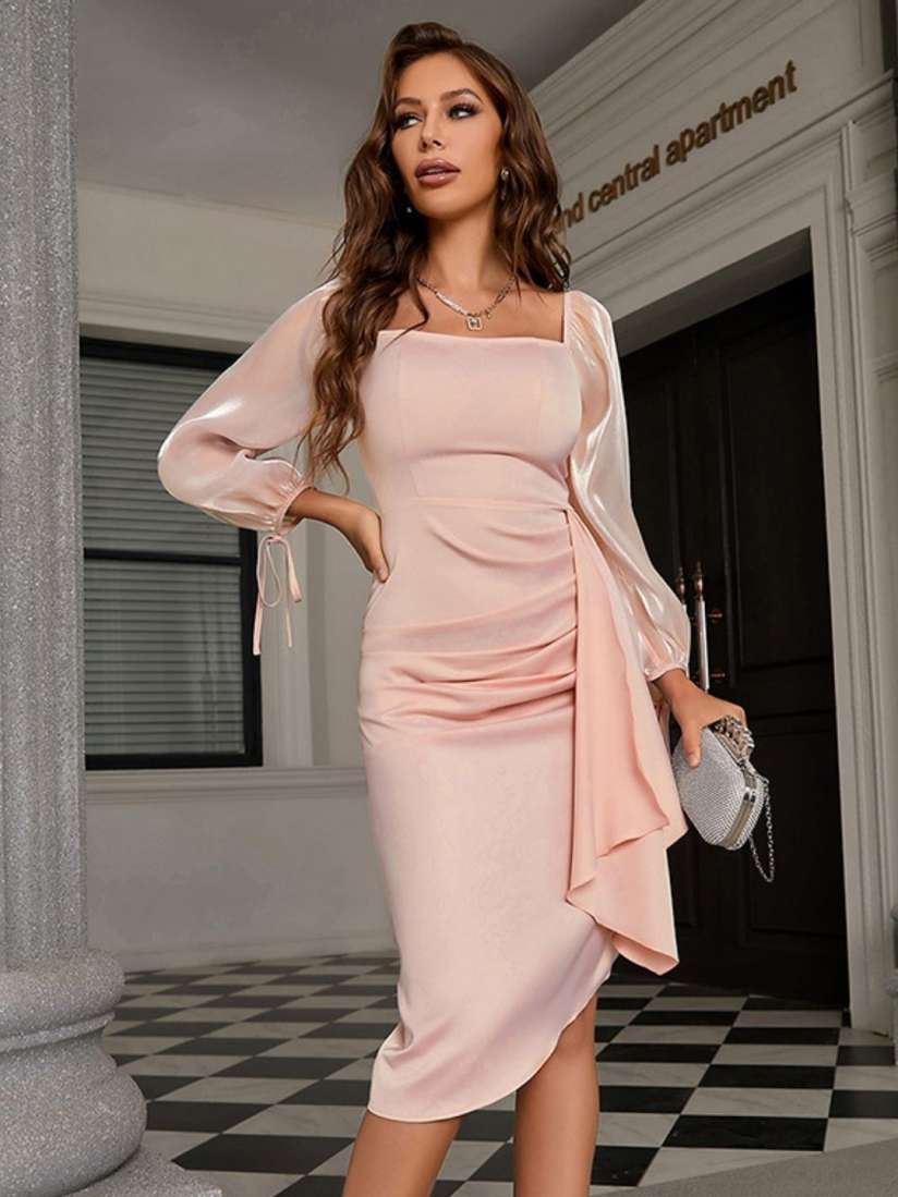 Buy KPOP Square Neck Puff Sleeve Tie Ups Sheath Midi Dress Dresses for Women 30794274 Myntra