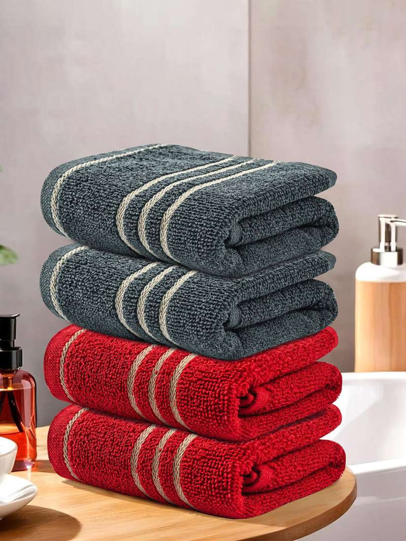 Buy Kuber Industries Red Grey 4 Pieces Striped Cotton 450 GSM Bath Towel Bath Towels for Unisex 30819692 Myntra