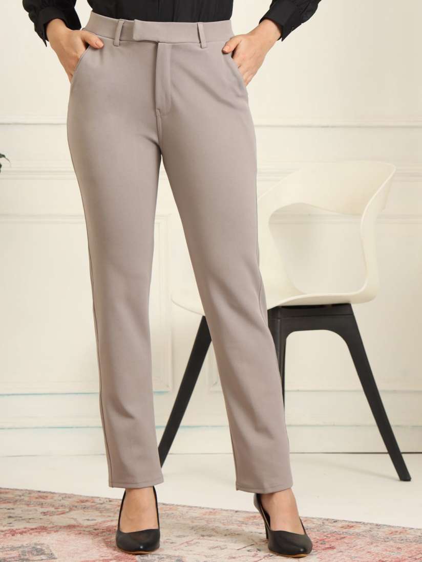 Buy FITHUB Women High Rise Wrinkle Free Formal Trousers Trousers for Women 31049750 Myntra