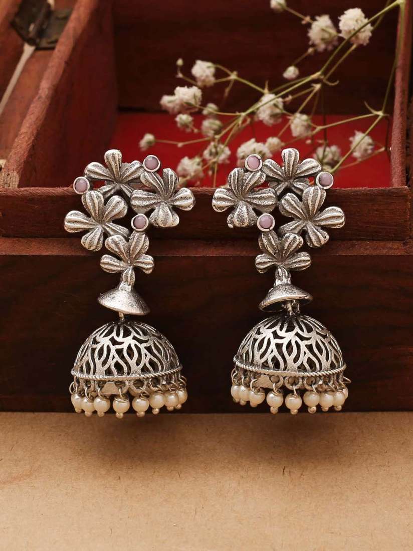 Buy Mirraw Silver Plated Contemporary Antique Jhumkas Earrings Earrings for Women 30942564 Myntra