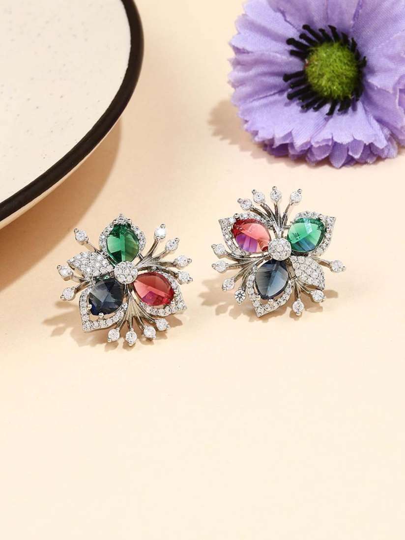 Buy Mirraw Silver Plated American Diamond Studded Contemporary Drop Earrings Earrings for Women 30942566 Myntra