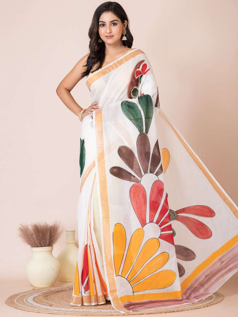 Buy HOUSE OF ARLI Kalamkari Printed Zari Pure Cotton Saree Sarees for Women 31007144 Myntra
