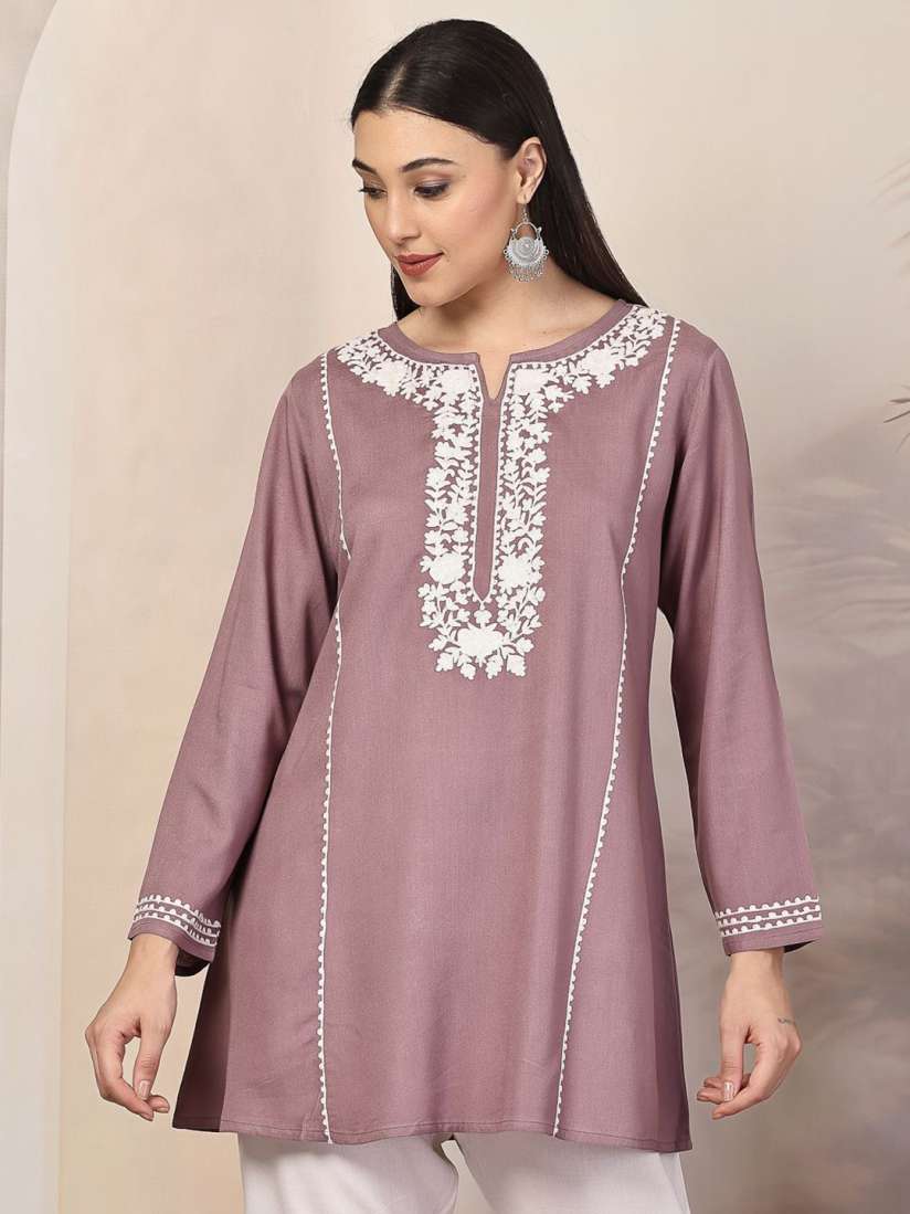 Buy QAZMI Ardra Kashmiri Floral Aari Work A Line Kurti Kurtis for Women 31031157 Myntra