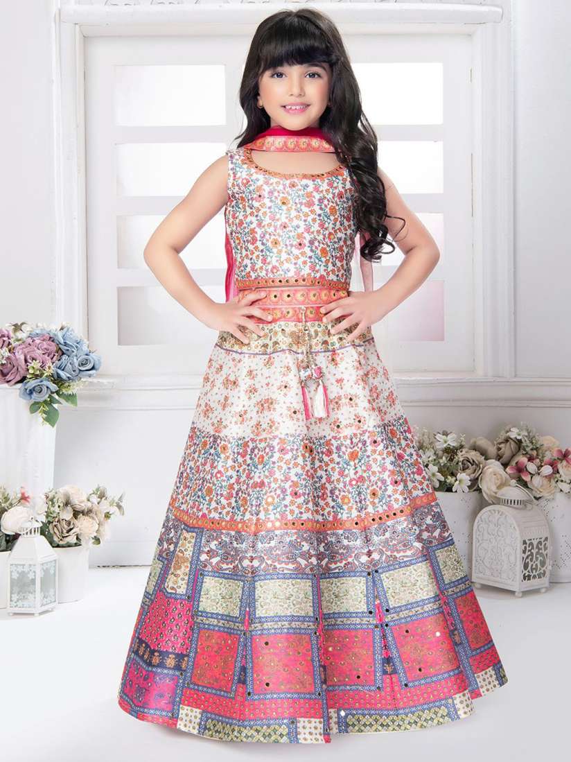 Buy Tiny Kingdom Girls Embroidered Mirror Work Ready to Wear Lehenga Blouse With Dupatta Lehenga Choli for Girls 31031454 Myntra