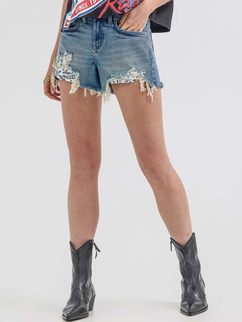 Buy Wrangler Women Mid Rise Distressed Embroidered Pocket Denim Shorts Shorts for Women 31043582 Myntra