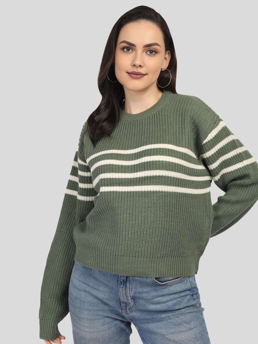 Buy The Roadster Lifestyle Co Striped Woolen Round Neck Pullover Sweater Sweaters for Women 31062353 Myntra