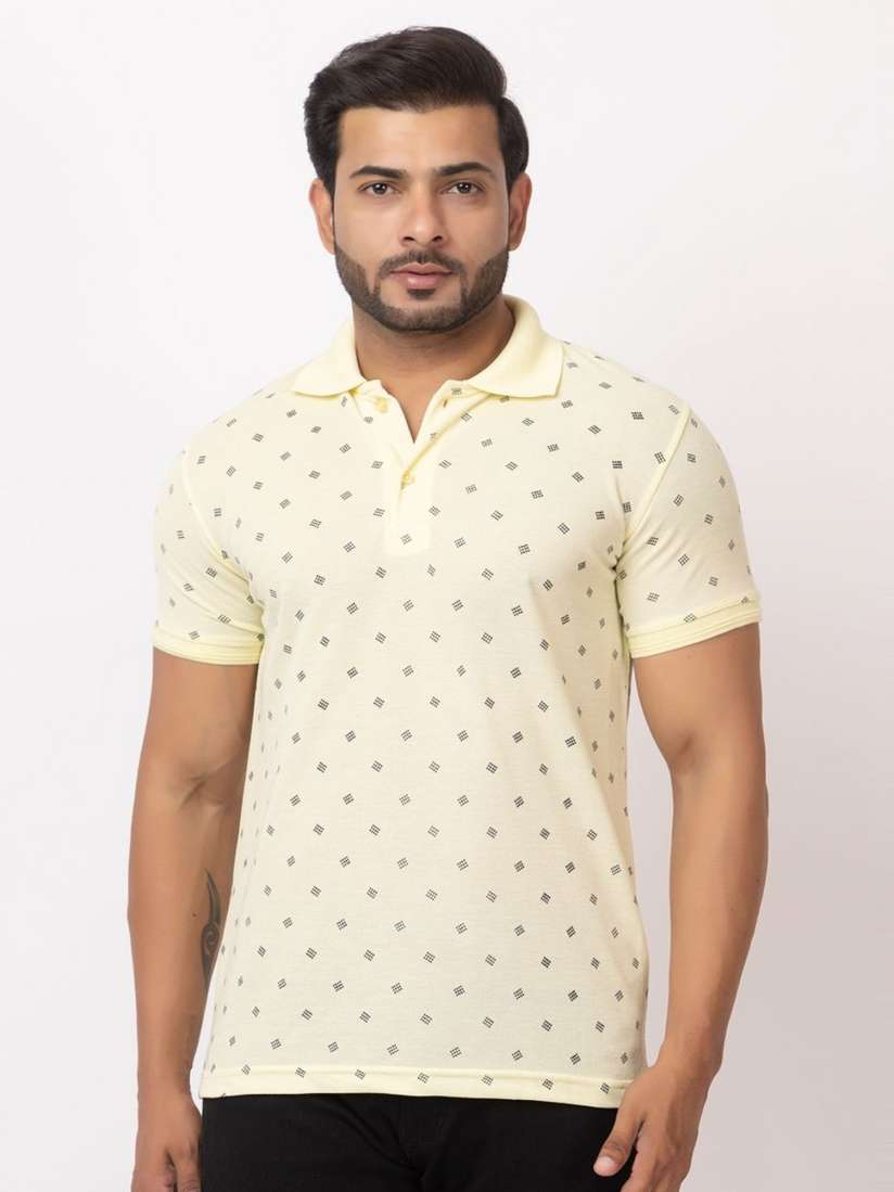 Buy GEE Men Polka Dots Printed Polo Collar Cotton T-shirt