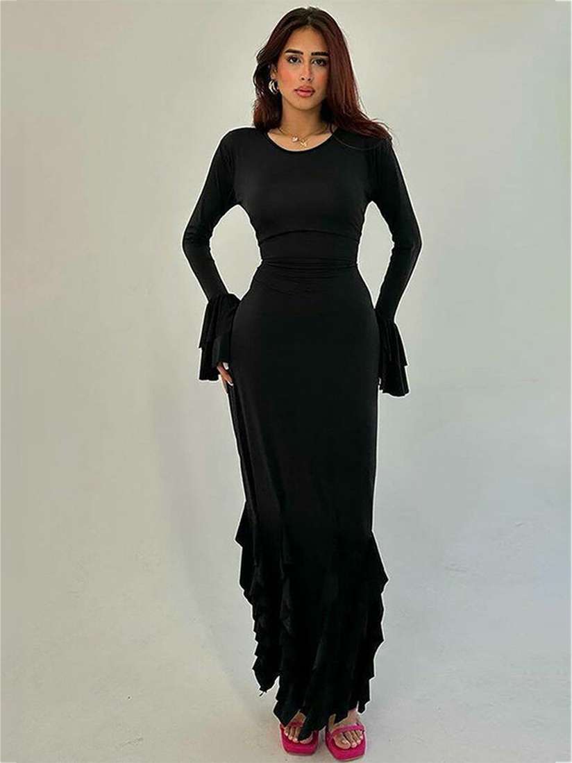 Ruffle Maxi Dress Black Ruffle Formal Dress Pretty Lavish Long