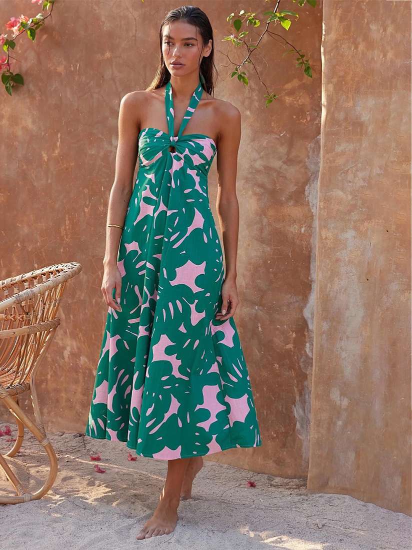 Buy LULU SKY Women Tropical Print Halter Neck A Line Midi Dress Dresses for Women 31066816 Myntra