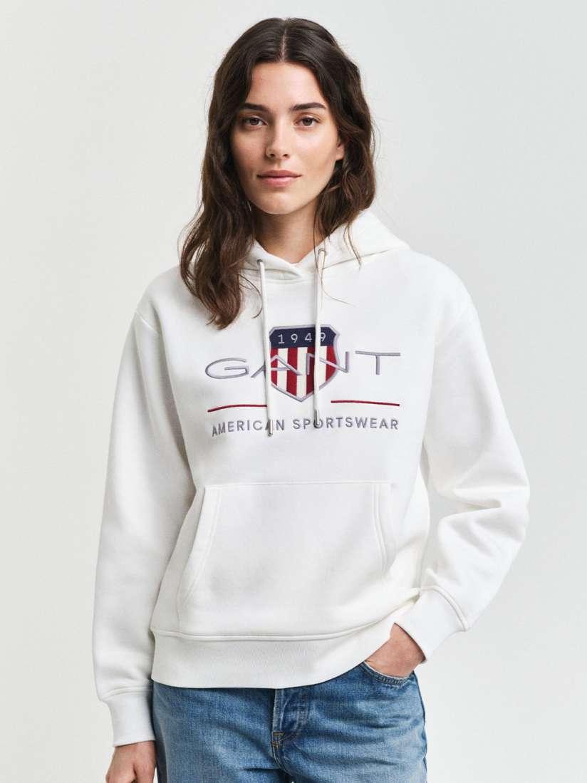 Buy GANT Women Typography Printed Hood Cotton Pullover Ribbed Sweatshirt Sweatshirts for Women 31081750 Myntra