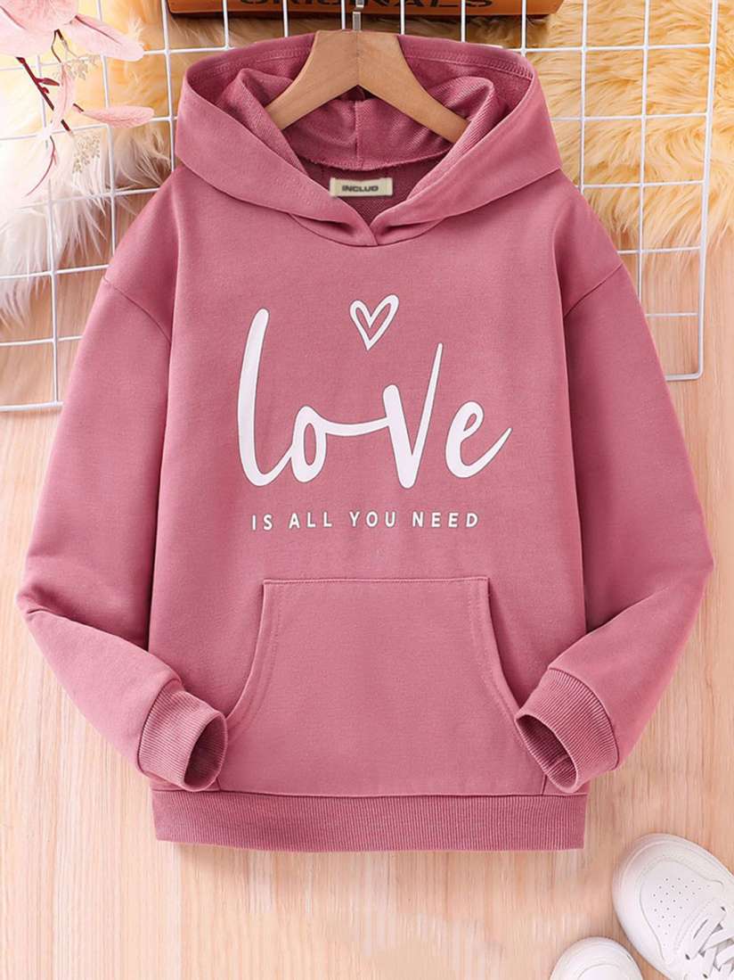 Buy INCLUD Girls Typography Printed Hood Cotton Pullover Sweatshirt Sweatshirts for Girls 31078619 Myntra