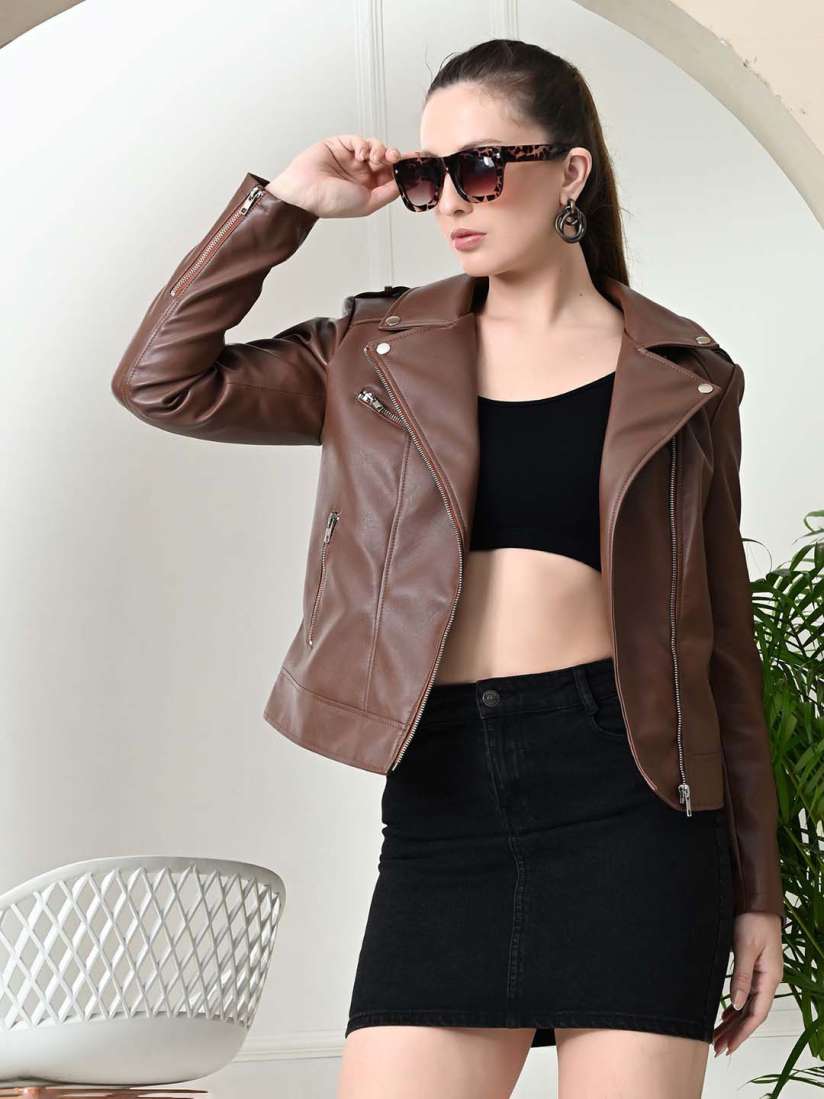 Buy TBOJ Women Leather Lightweight Crop Outdoor Leather Jacket Jackets for Women 31086509 Myntra
