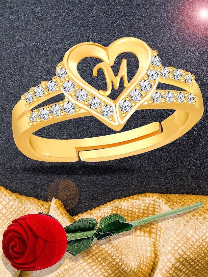 Buy Lila Gold Plated Stones Studded M Alphabet Heart Shaped Finger Ring Ring for Unisex 31103772 Myntra