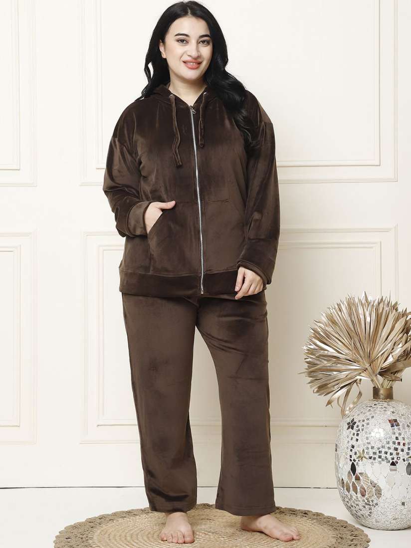 Buy TAG 7 Women Plus Size Velvet Hoodie Night suit Night suits for Women 31105680 Myntra