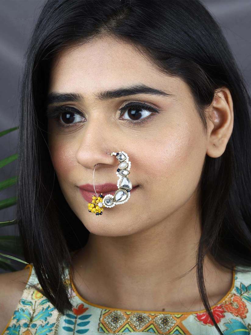 Buy BeAbhika Gold Plated Kundan Studded Beaded Nose Ring Nosepin for Women 31137965 Myntra