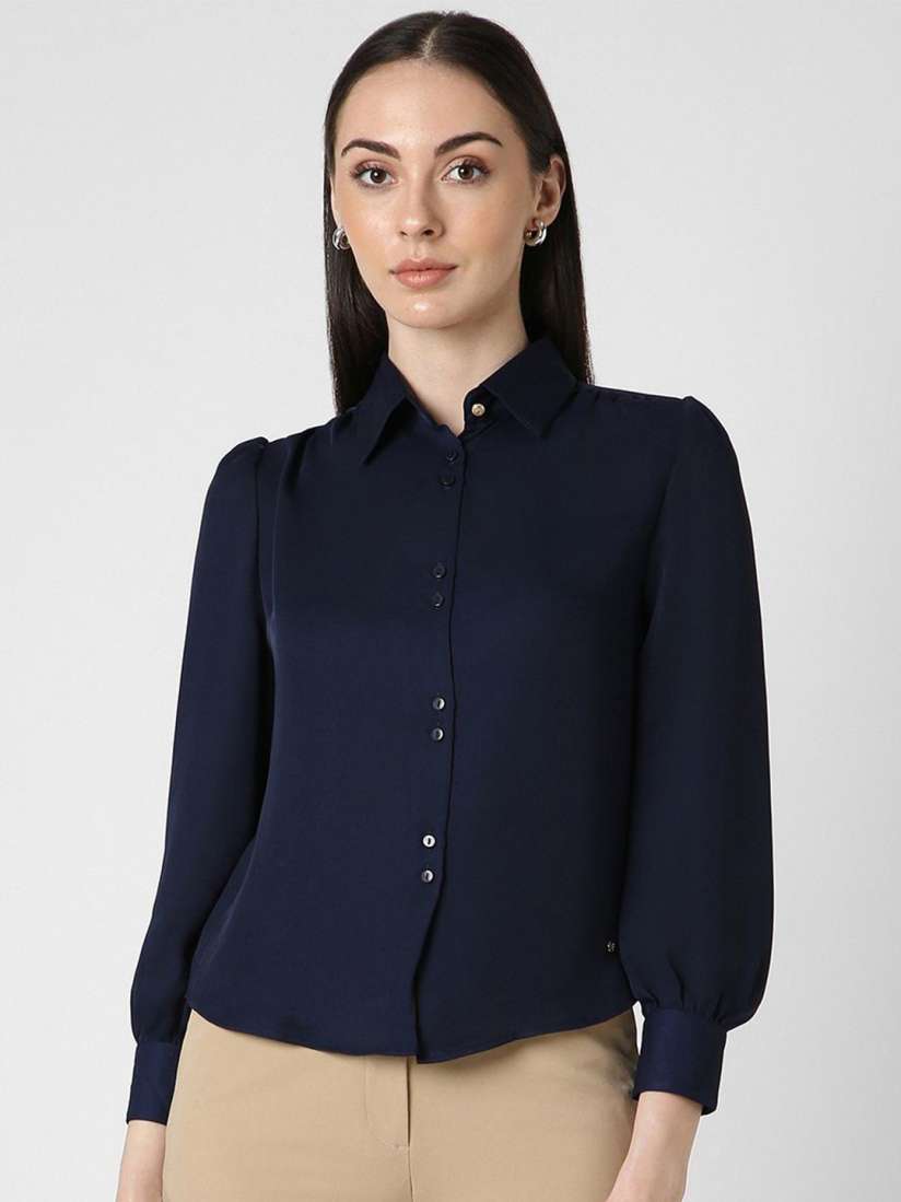Van heusen women's solid formal shirt hot sale