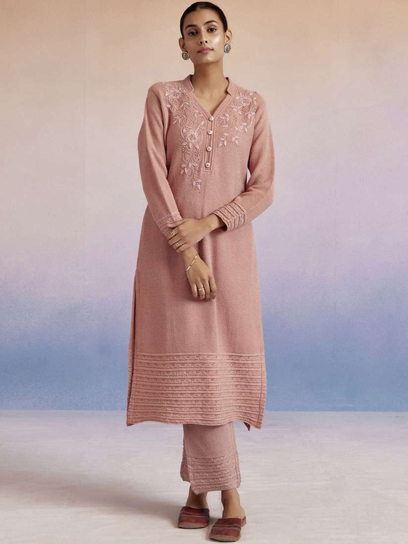 Buy Jaipur Kurti Self Woven Embellished Woolen Kurta Set Kurta Sets for Women 31127335 Myntra