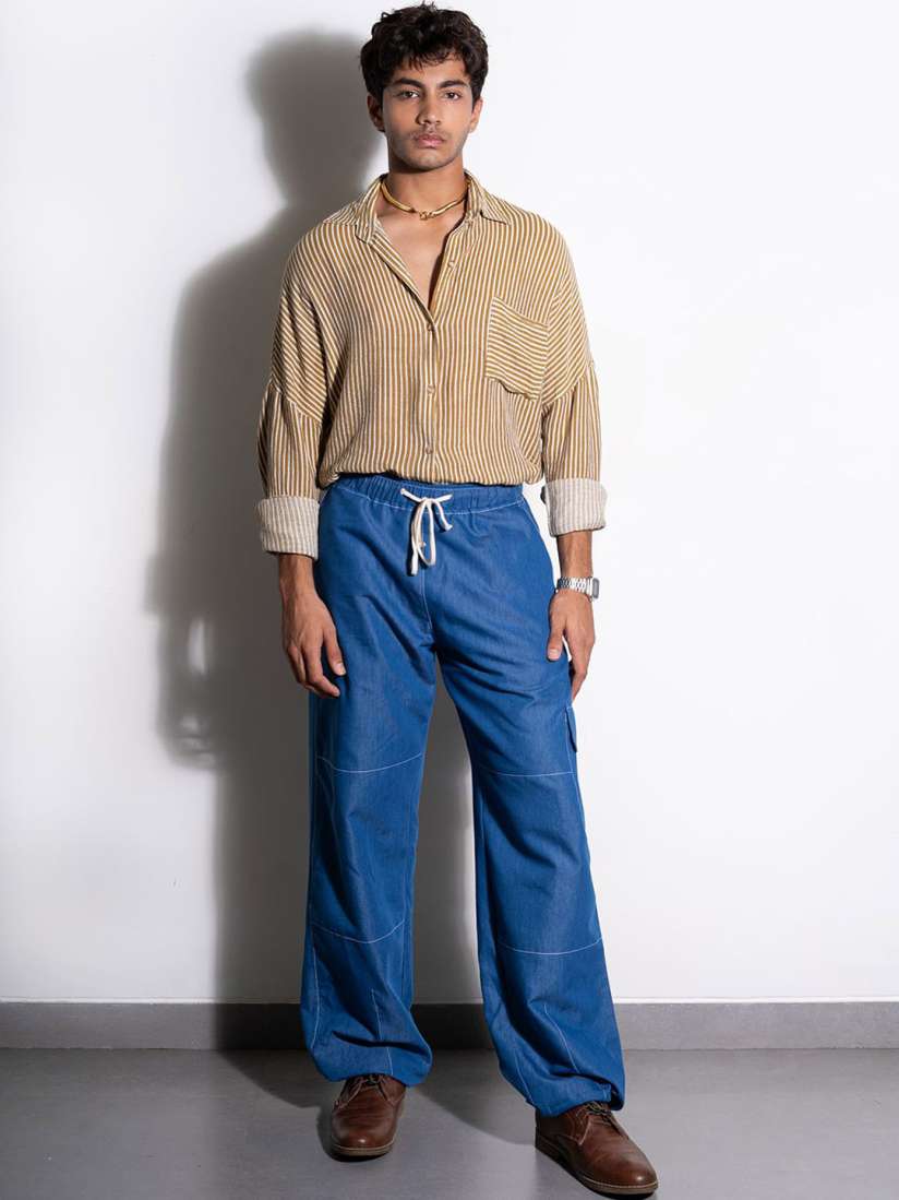 Buy Ostilos Men Denim Wide Leg Trousers Trousers for Men 31141399 Myntra