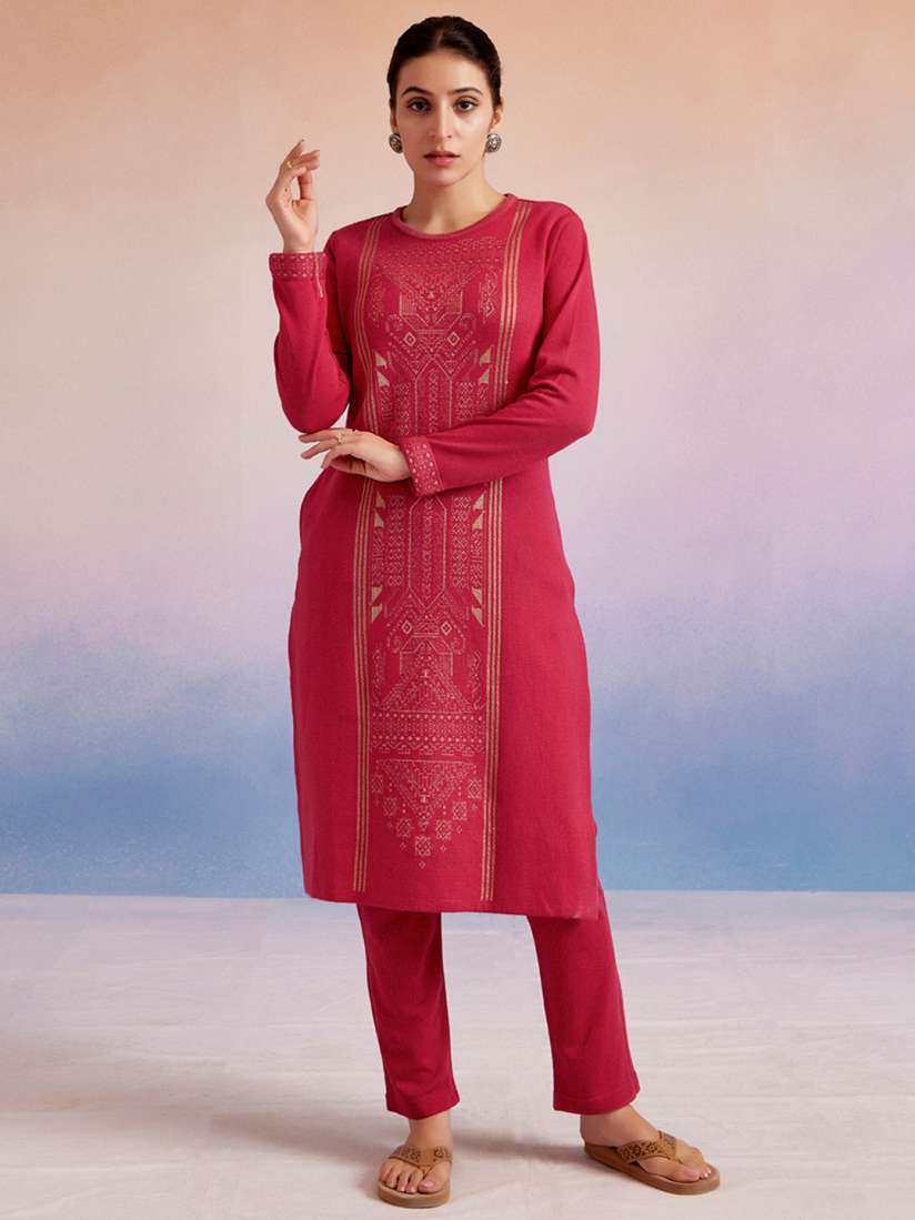Buy Jaipur Kurti Jacquard Straight Woolen Kurta Set Kurta Sets for Women 31127464 Myntra