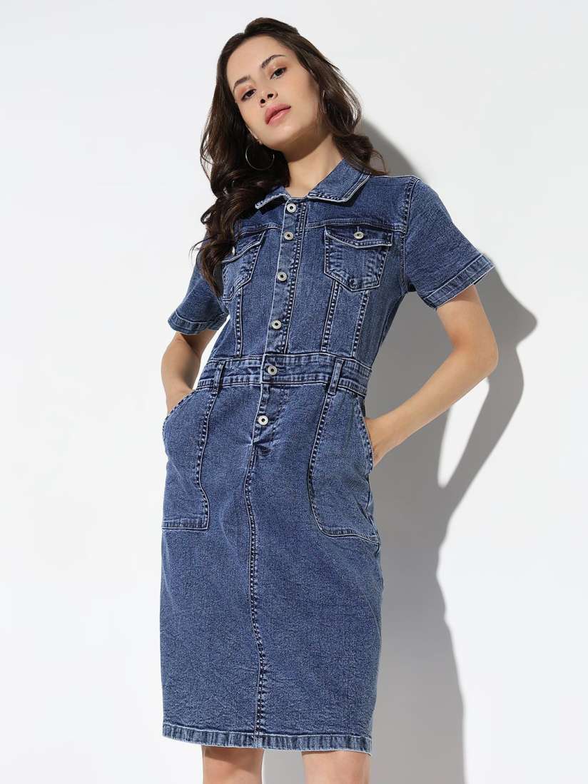 Buy SHOWOFF Women Denim Shirt Dress Dresses for Women 31165322 Myntra