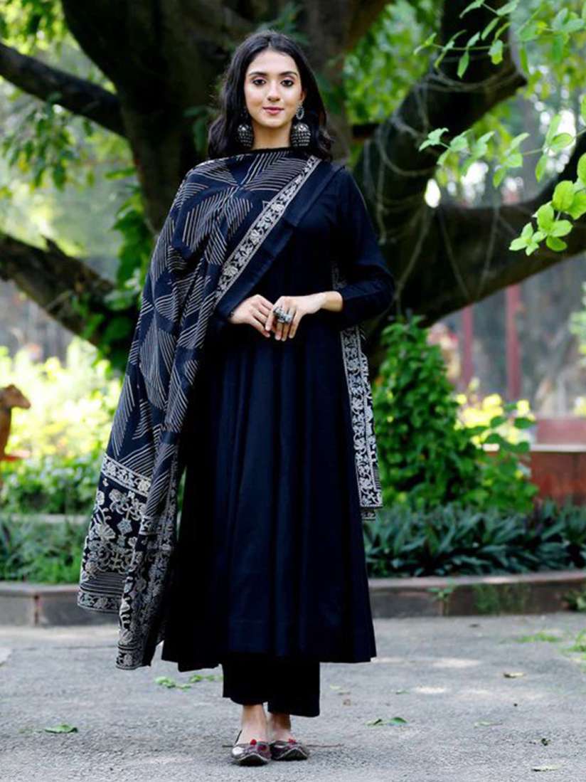 Buy KALINI Women Solid Anarkali Pleated Kurti with Pant Dupatta Set Kurta Sets for Women 31164724 Myntra