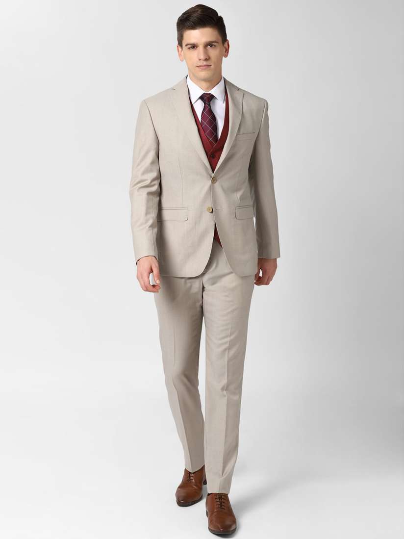 Peter England Blazer Creme Peter England Men Solid Single Breasted